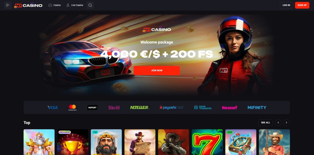 N1 Casino homepage