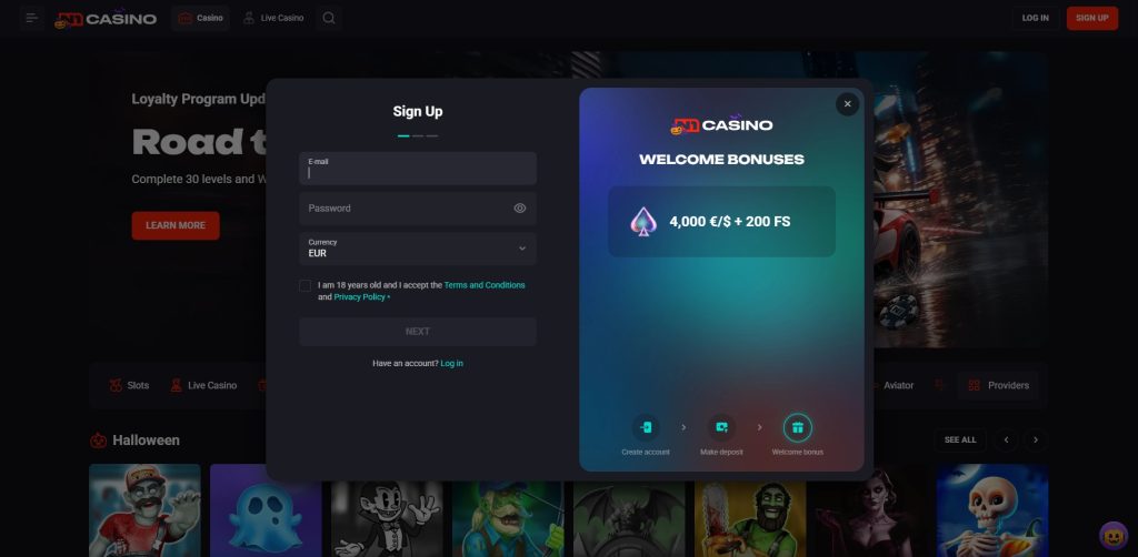 N1 Casino sign up form
